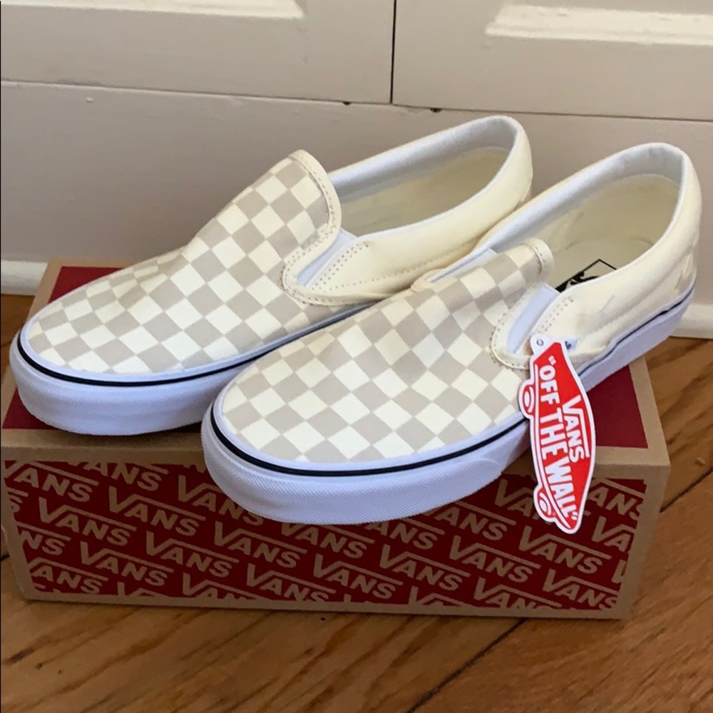 Brand new Vans classic white/white checkerboard